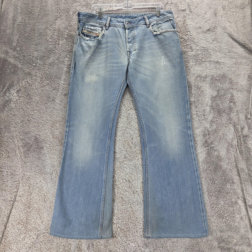 Diesel Jeans Mens 34x34 Blue Zathan Regular Bootcut Made Italy Altered Hem 00710
